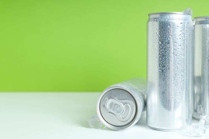 Concept of drink, blank cans, space for text