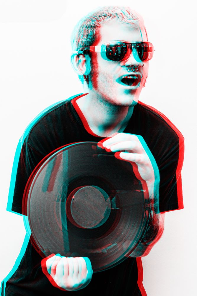 Three-dimensional photo of man with vinyl record