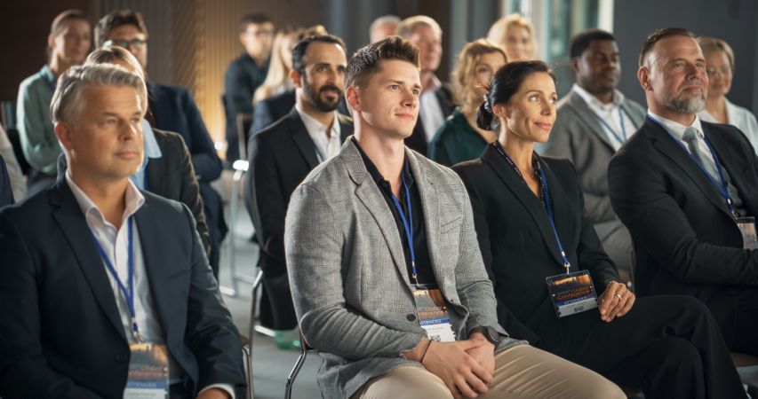 Industry Leaders And Scientists Listening To Presentations About New Developments In Ecology, Technology and Medicine.