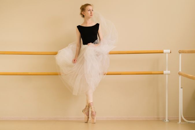 Ballet dancer poses elegantly in dance studio