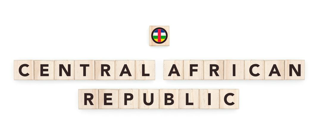 Wooden blocks bearing the name and flag of Central African Republic. Central African Culture, national identity, travel, and geography in a copy space design.