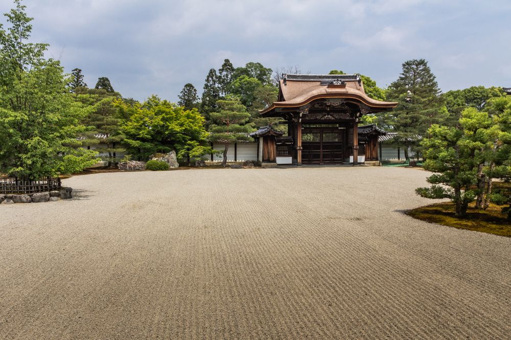 Beautiful zen park on cloudy day