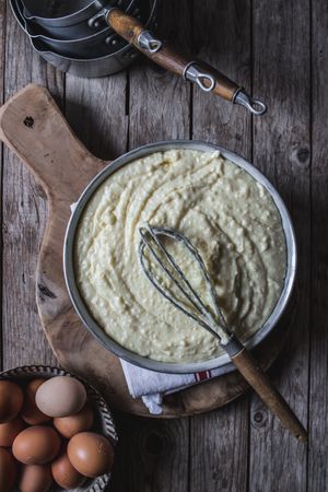 From above baking dish with dough