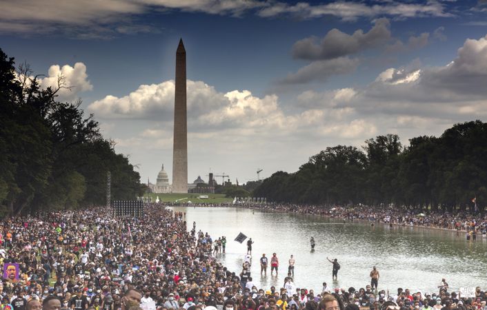 Large group of people at BLM protest at the Lincoln Memorial, Washington, D.C.