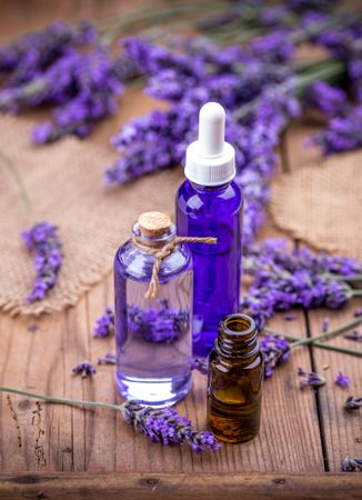Lavender flowers and essential oils