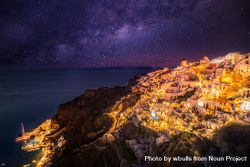 Santorini at night with starry sky 4M1Ok4