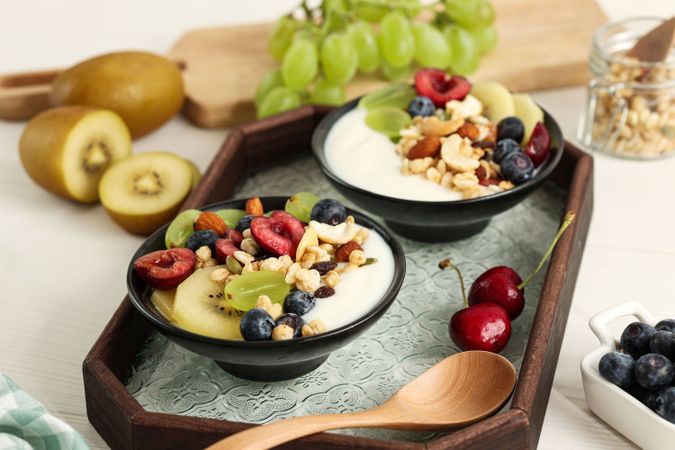 Close Up Greek Yoghurt with Various Fruit Topping and Cereal