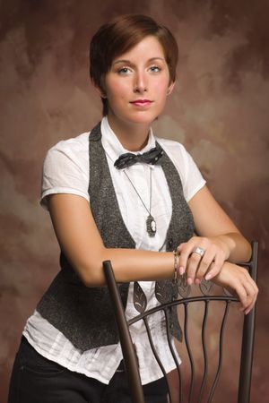 Red Haired Young Adult Female Portrait Leaning on Chair