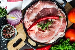 Top view of fresh raw pork ready for recipe