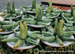 Plates of green peppers for sale in Oaxaca 4ZAg95