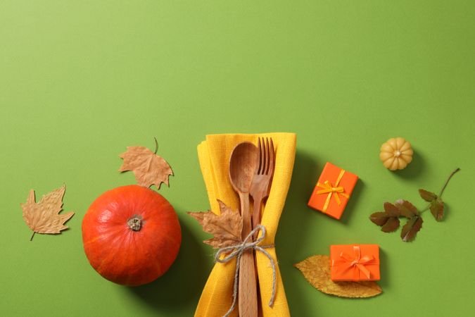 Concept of Thanksgiving day, Autumn table setting, space for text