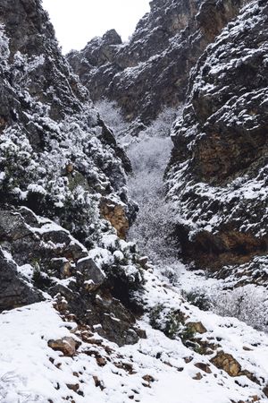 Mountain river splashing on rocks
