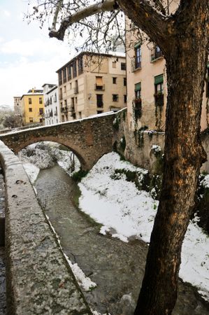 Snow storm with slush on roads in Granada, Spain