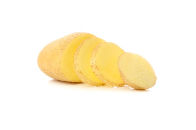 Side view of sliced potato