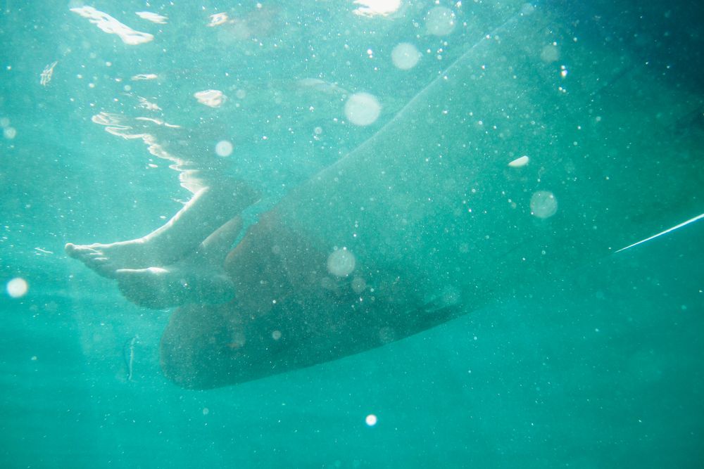 Underwater with person on boat