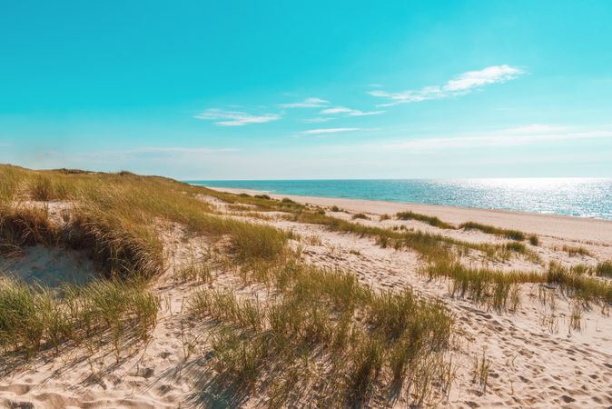 Beach landscape with a bright sun on the Sylt island in North Sea