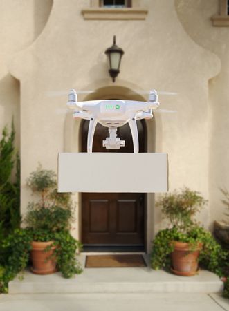 Drone Delivering Package to House Porch