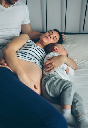 Man looking his wife and son