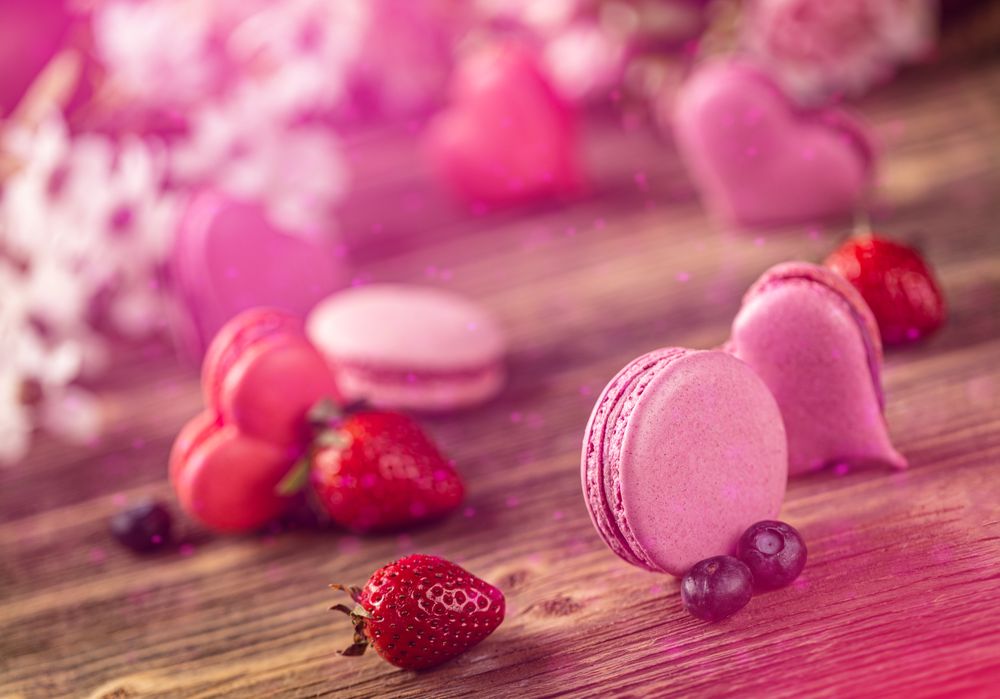 Colorful heart shape box of macarons