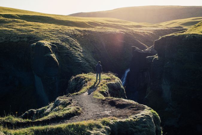 Man observing beautiful Icelandic landscape