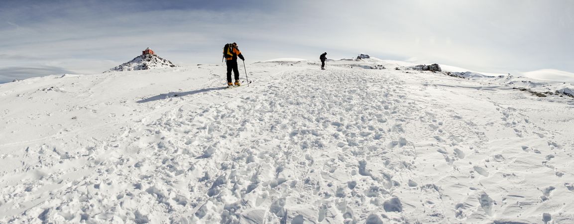 People cross-country skiing in mountains of Sierra Nevada