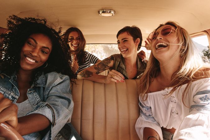 Group of four women on a road trip