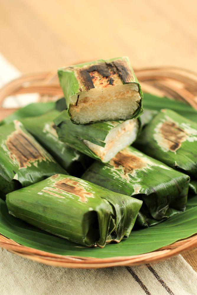 Lemper Bakar, Grilled Indonesian Rice Cake with Shredded Chicken Inside.