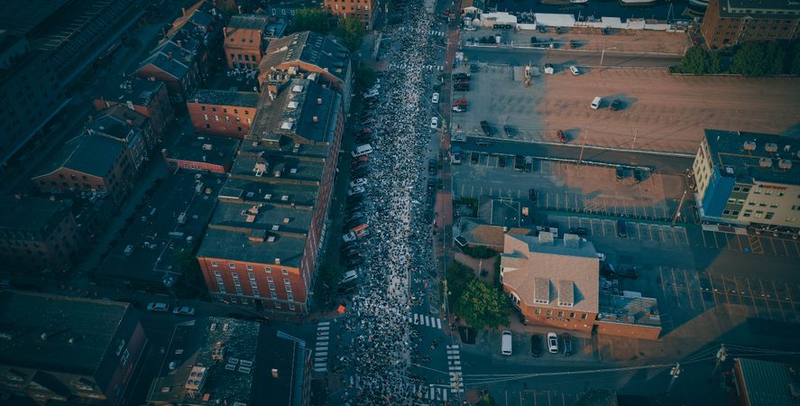 Aerial view of people protesting in Portland Maine, USA
