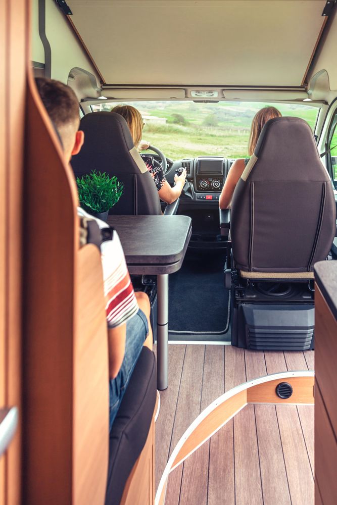 The back of front seats of a motorhome, copy space