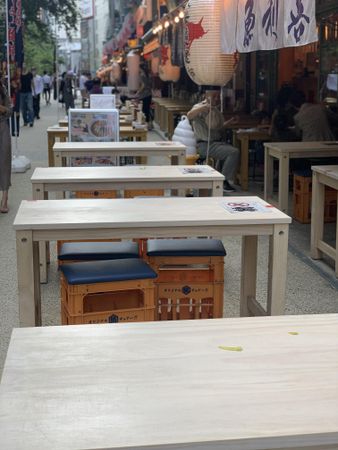 Empty tables at a restaurant in Japan