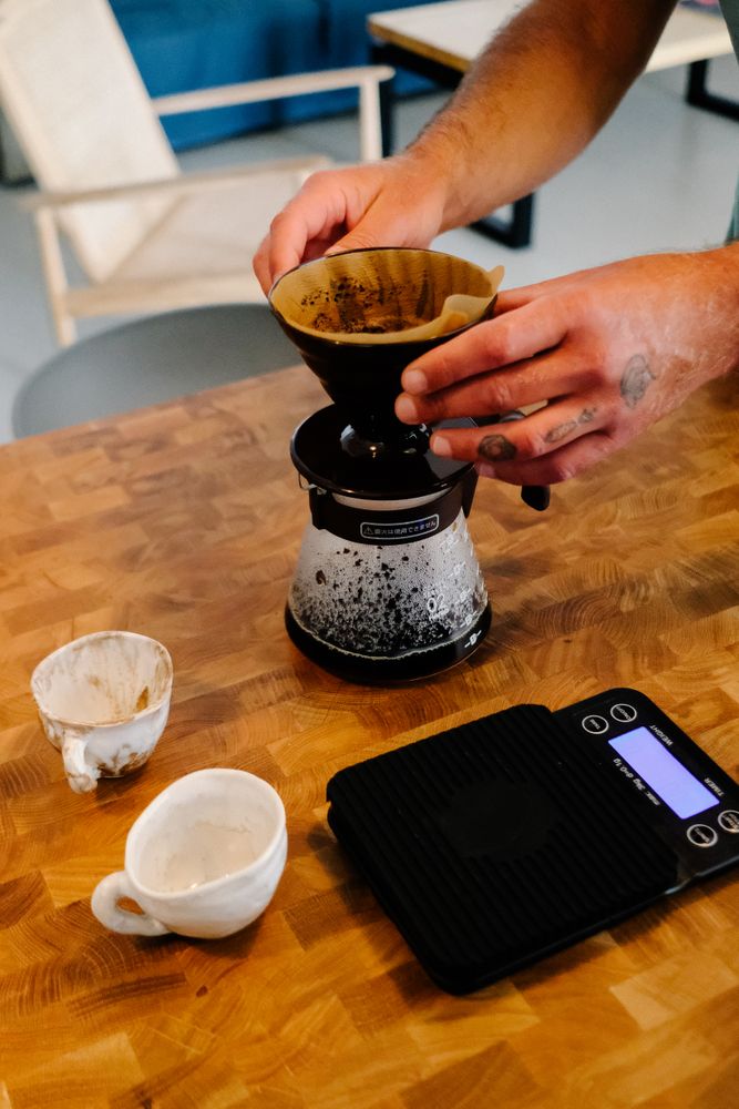 Person making pourover coffee