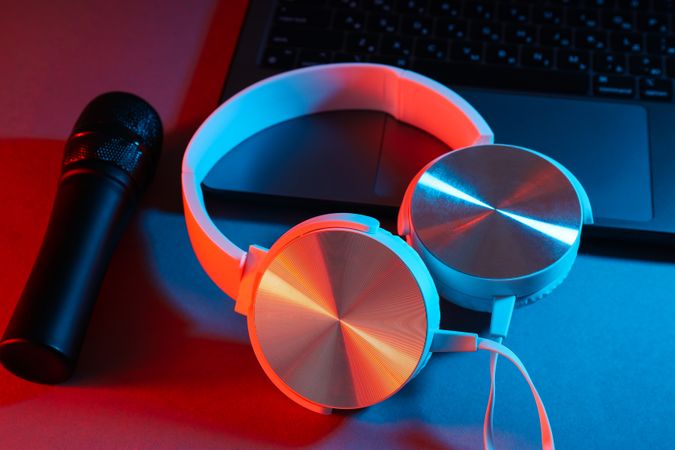 Concept of listening audio, music with headphones