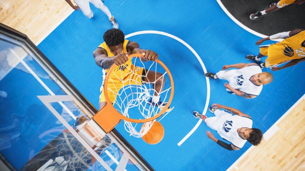 Cinematic Shot of Basketball Action for Live TV Channel