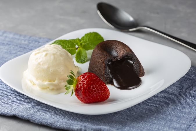 Petit Gateau dessert with ice cream.