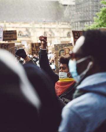 London, England, United Kingdom - June 6th, 2020: Man with raised fist at BLM protest