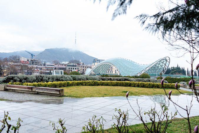 Tbilisi's touristic landmarks in the spring raining day