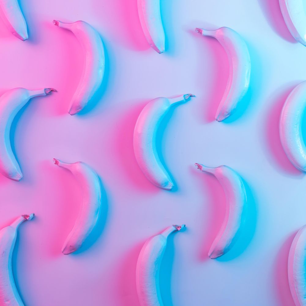 Bananas in vibrant bold gradient holographic neon  colors