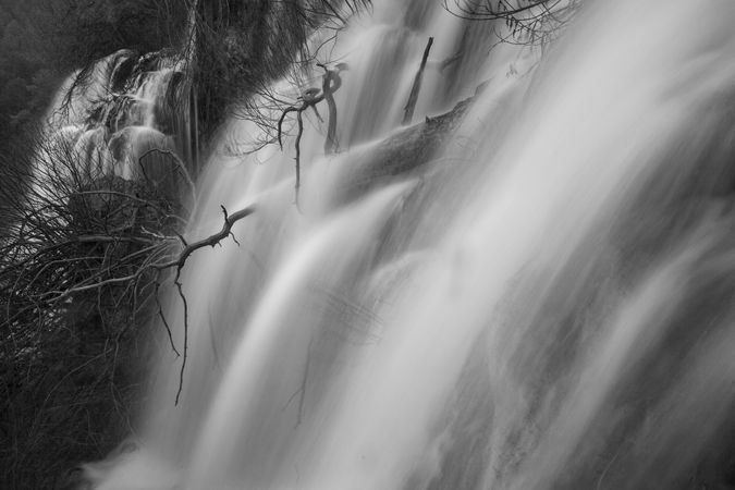 Wonderful waterfall near tree