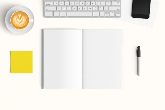 Modern workspace with  copy space on color background