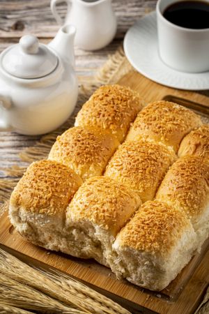 Breakfast table with coconut bread.