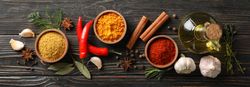 Wide shot of spices and peppers