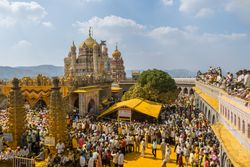 Jejuri, Maharashtra, India - Dec 30, 2024: Palkhi of Lord Khandoba at the famous and beautiful Khandoba temple at Jejuri during the festival of Somvati Amavasya