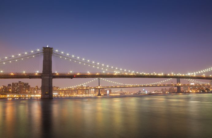 Picturesque cityscape with bridges in night time