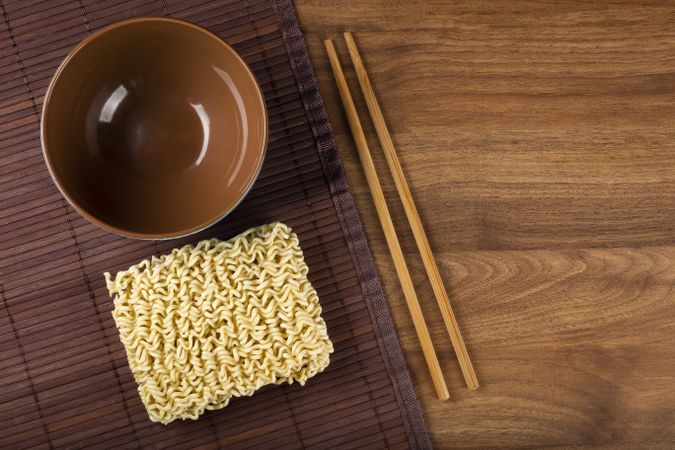 Raw instant noodles on the table.