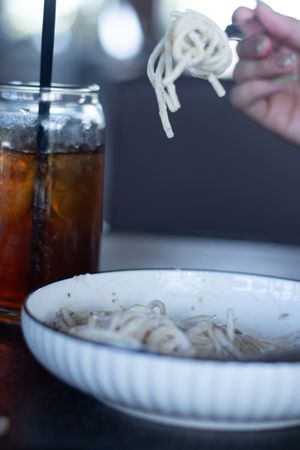 Noodles and Iced Tea Arrangement, Ready for Refreshing Indulgenc