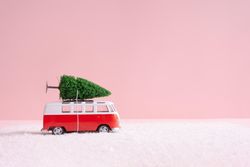 Vintage van with Christmas tree