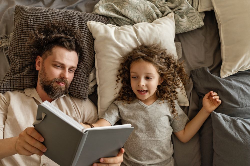 Dad and daughter at home