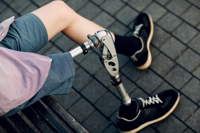 Cropped image of young man with prosthetic leg