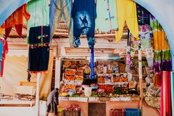 Stall with fruits and vegetables on market