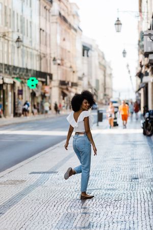 Black female on urban background